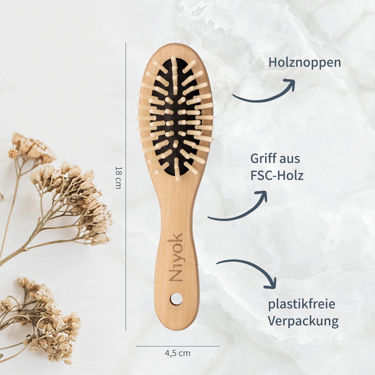 Niyok Haarbürste klein mit Holznoppen