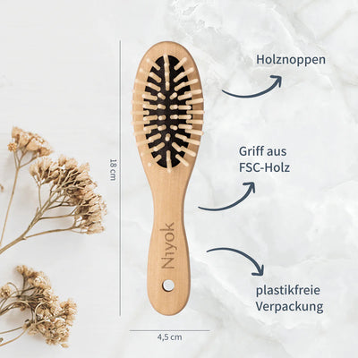 Niyok Haarbürste klein mit Holznoppen