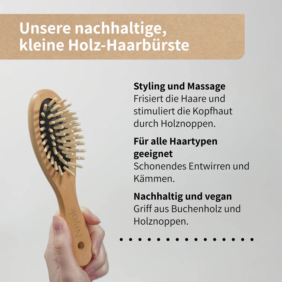 Niyok Haarbürste klein mit Holznoppen