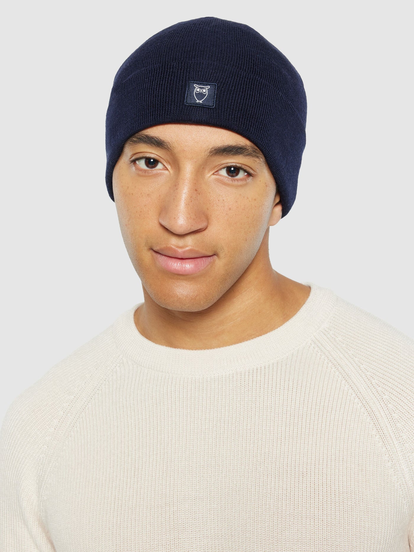 Knowledge Cotton Merino double layer badge beanie