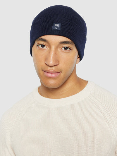 Knowledge Cotton Merino double layer badge beanie