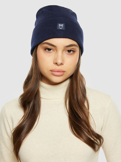 Knowledge Cotton Merino double layer badge beanie