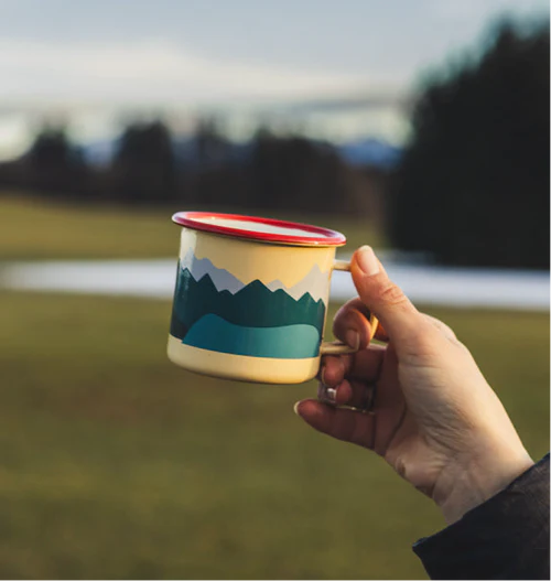 Road Typing Emaillebecher Berge