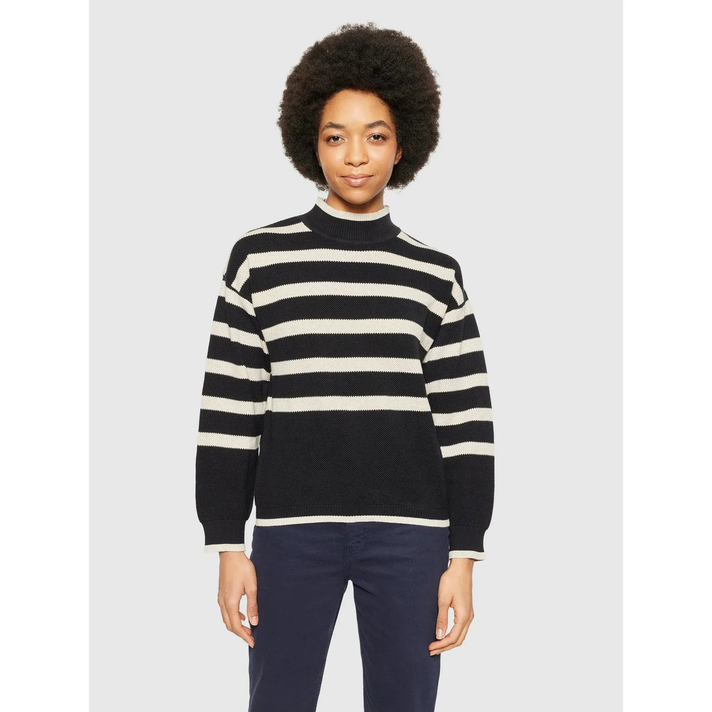 Cotton micro bubble stripe crew neck