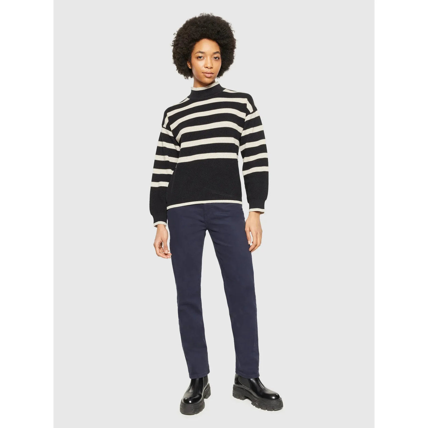 Cotton micro bubble stripe crew neck