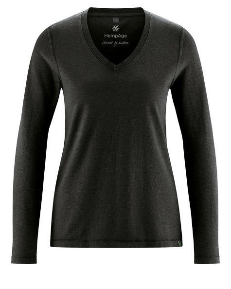 HempAge Damen Jersey Longsleeve V-neck