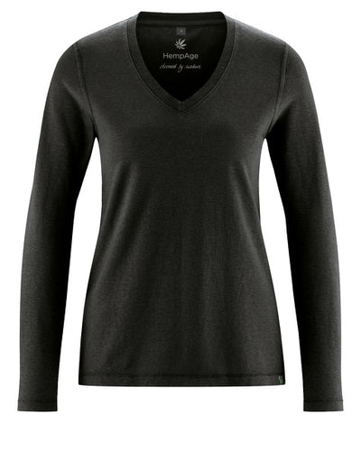 HempAge Damen Jersey Longsleeve V-neck