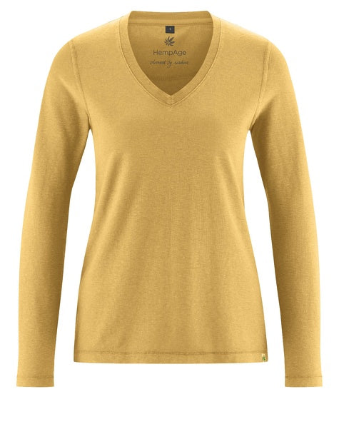 HempAge Damen Jersey Longsleeve V-neck