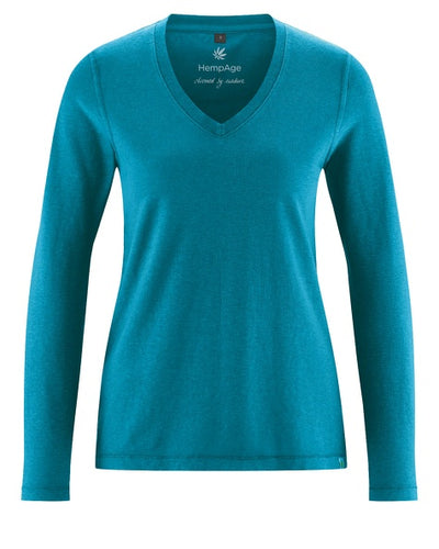 HempAge Damen Jersey Longsleeve V-neck