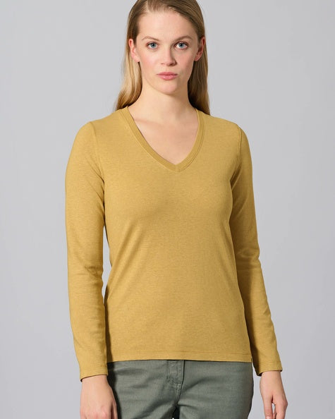 HempAge Damen Jersey Longsleeve V-neck