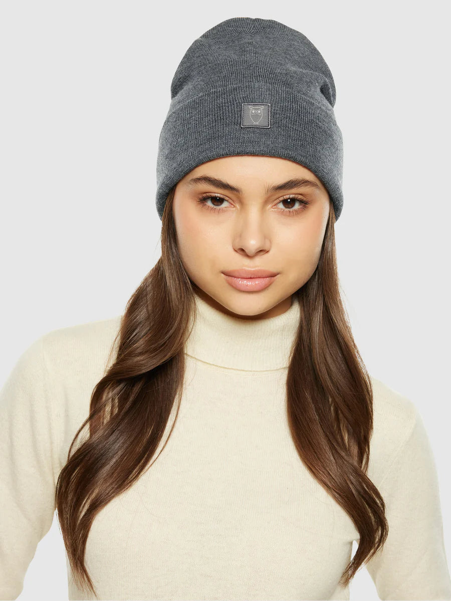 Knowledge Cotton Merino double layer badge beanie