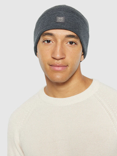Knowledge Cotton Merino double layer badge beanie