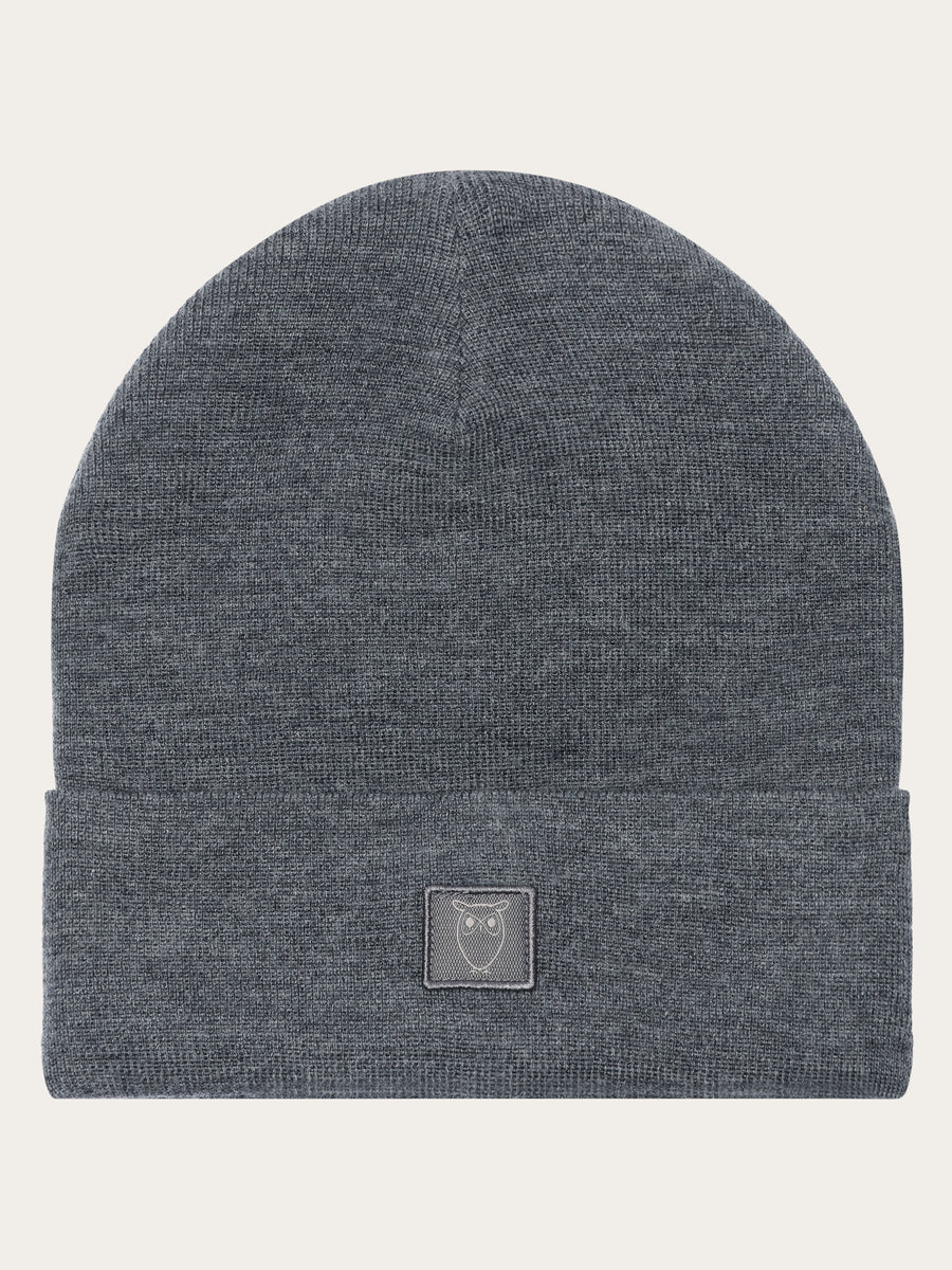 Knowledge Cotton Merino double layer badge beanie