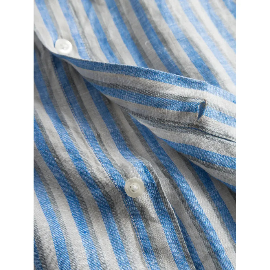 LONG SLEEVE STRIPED LINEN CUSTOM FIT SHIRT