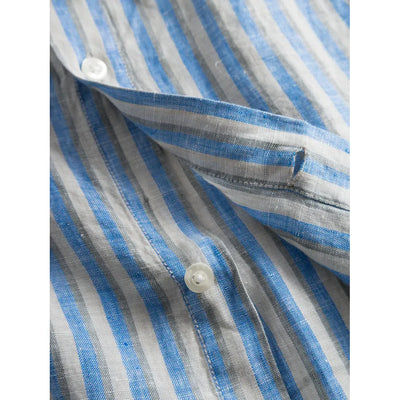 LONG SLEEVE STRIPED LINEN CUSTOM FIT SHIRT