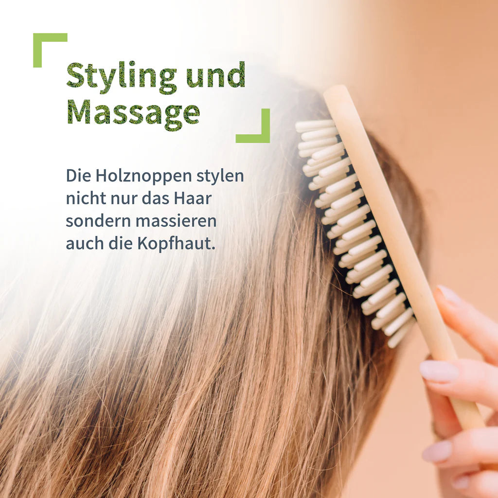 Niyok Haarbürste länglich mit Holznoppen
