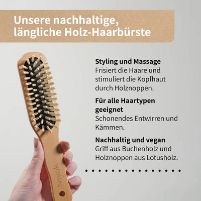 Niyok Haarbürste länglich mit Holznoppen