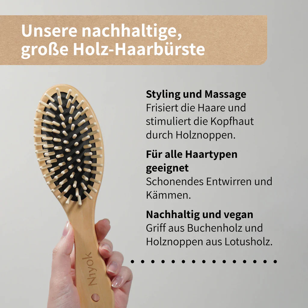 Niyok Haarbürste groß mit Holznoppen