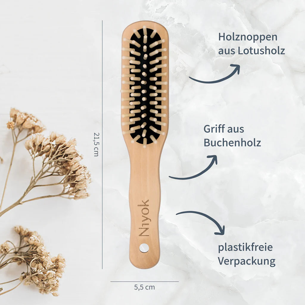 Niyok Haarbürste länglich mit Holznoppen
