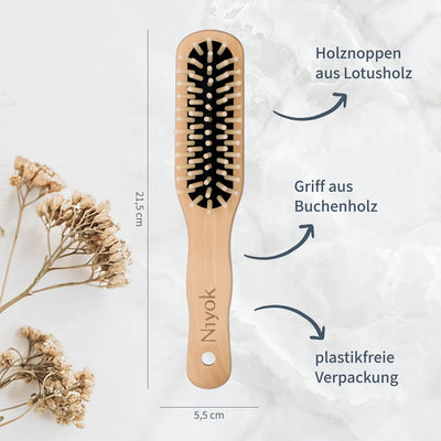 Niyok Haarbürste länglich mit Holznoppen