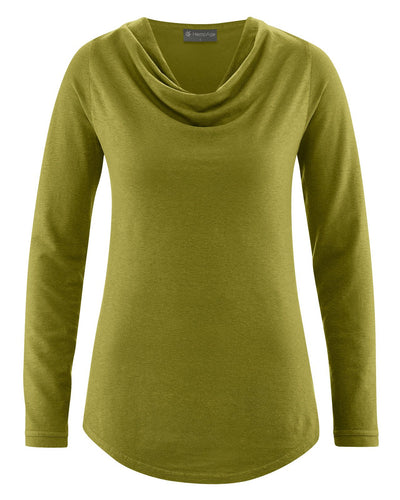 HempAge Damen Langarmshirt mit Wasserfallkragen