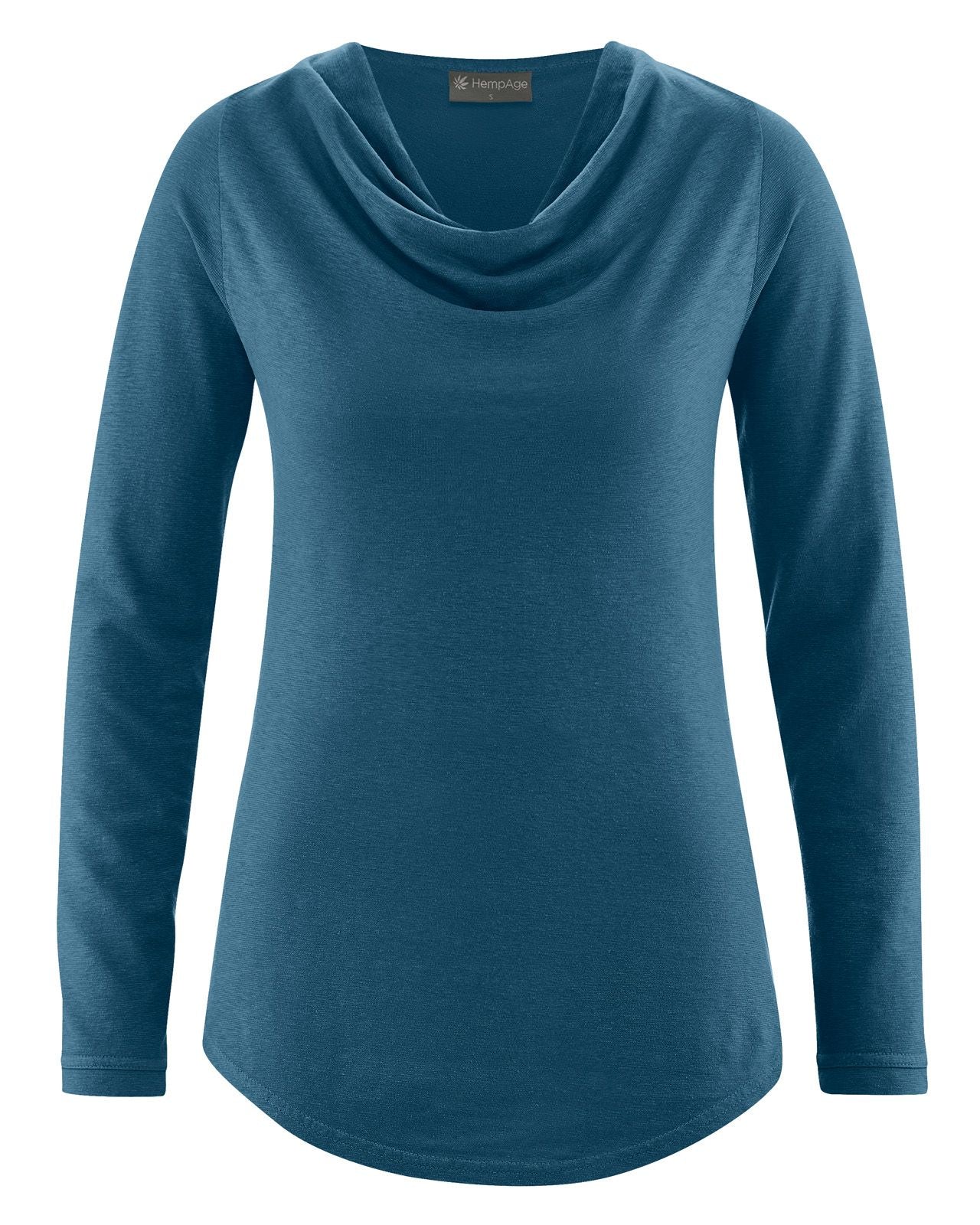 HempAge Damen Langarmshirt mit Wasserfallkragen
