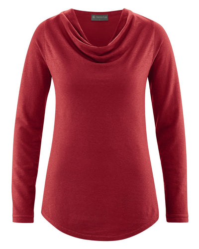 HempAge Damen Langarmshirt mit Wasserfallkragen