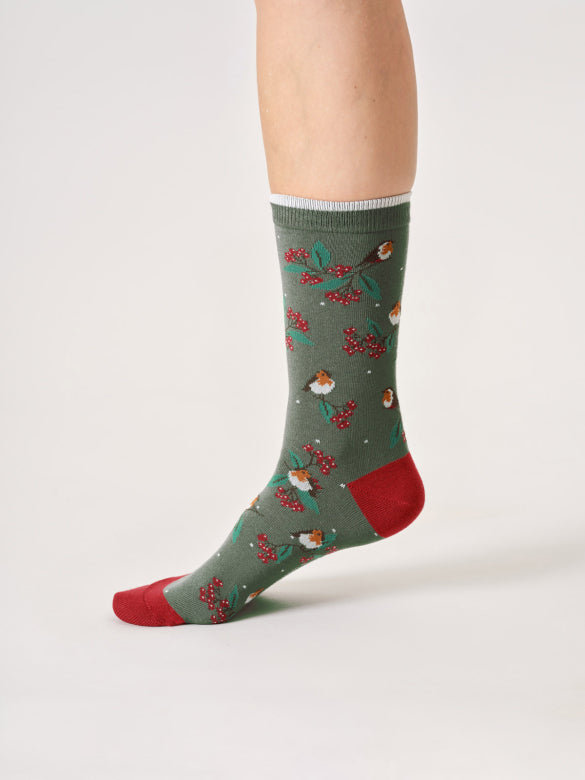 Thought Womens Christmas Tree Robin Hangable Box of Socks