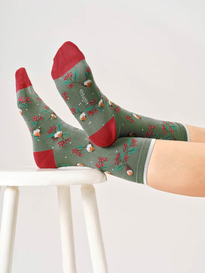 Thought Womens Christmas Tree Robin Hangable Box of Socks