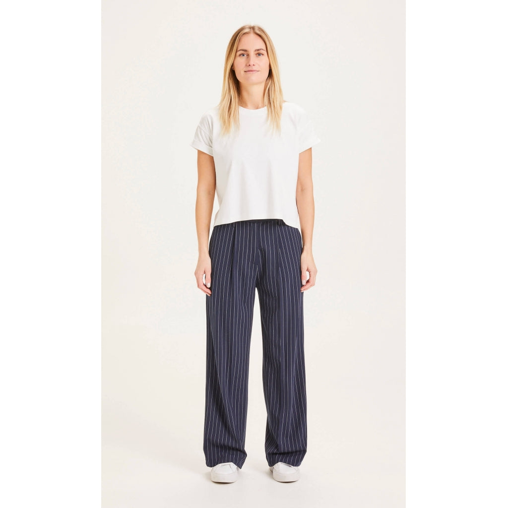 KnowledgeCotton Apparel  POSEY pin strip wide pants #farbe_total-eclipse