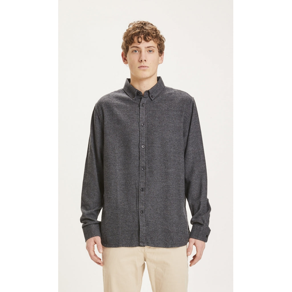 KnowledgeCotton Apparel Larch casual fit flannel shirt  GOTS/Vegan #farbe_dark-grey-melange