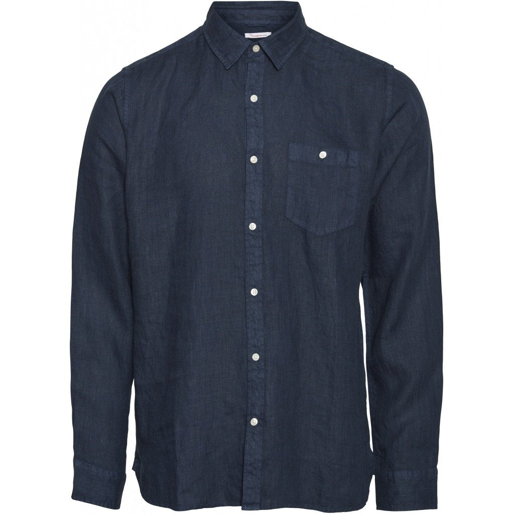 KnowledgeCotton Apparel  LARCH LS linen shirt #farbe_total-eclipse