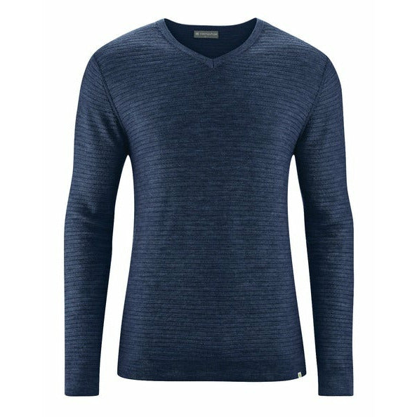 HempAge - Klassischer V-Kragen Pullover #farbe_navy
