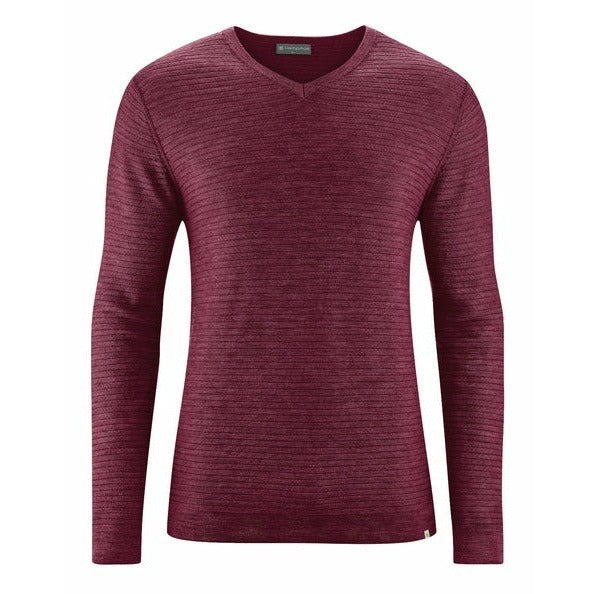 HempAge - Klassischer V-Kragen Pullover #farbe_rioja