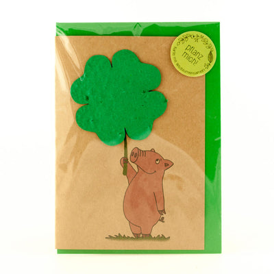 Grußkarte - Viel Glück - Schwein mit Kleeblatt